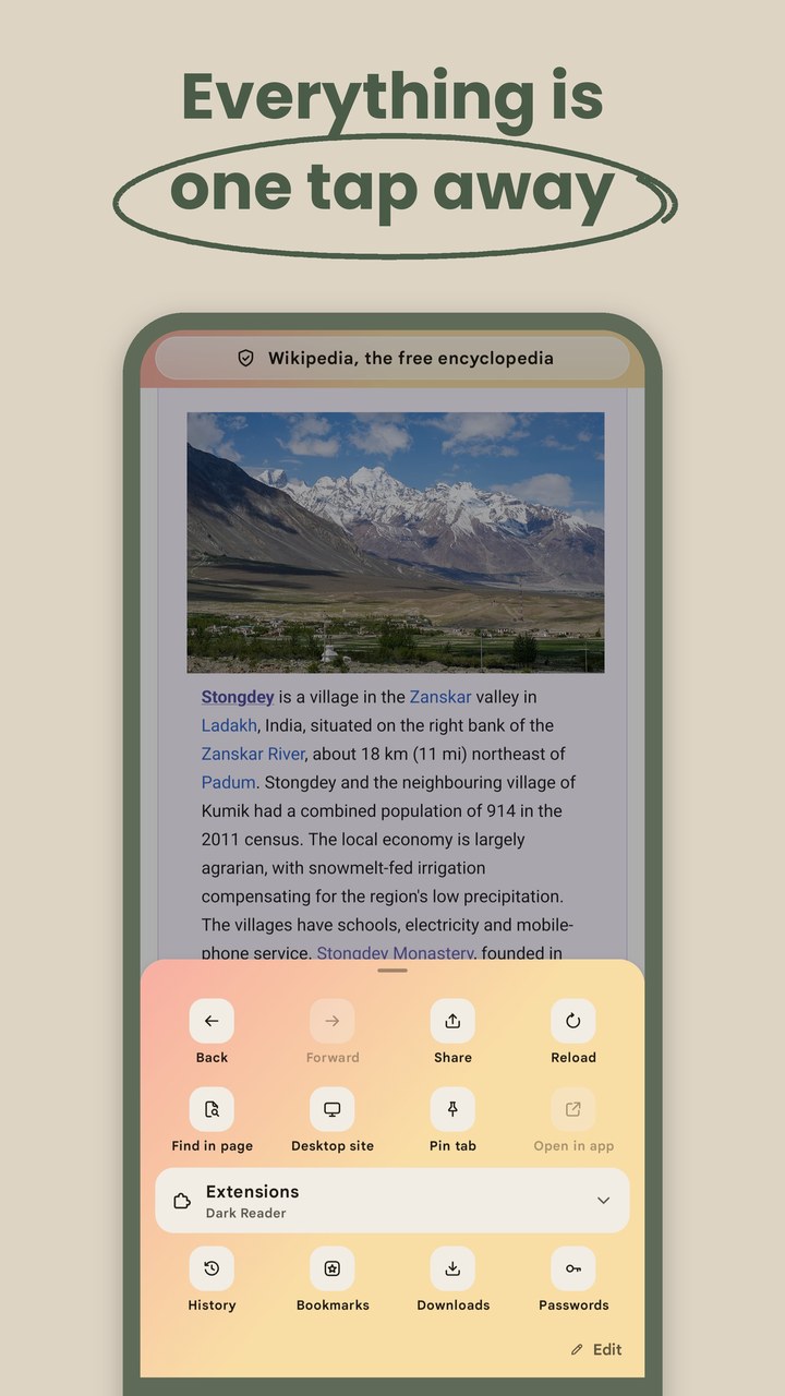 The More menu below a page