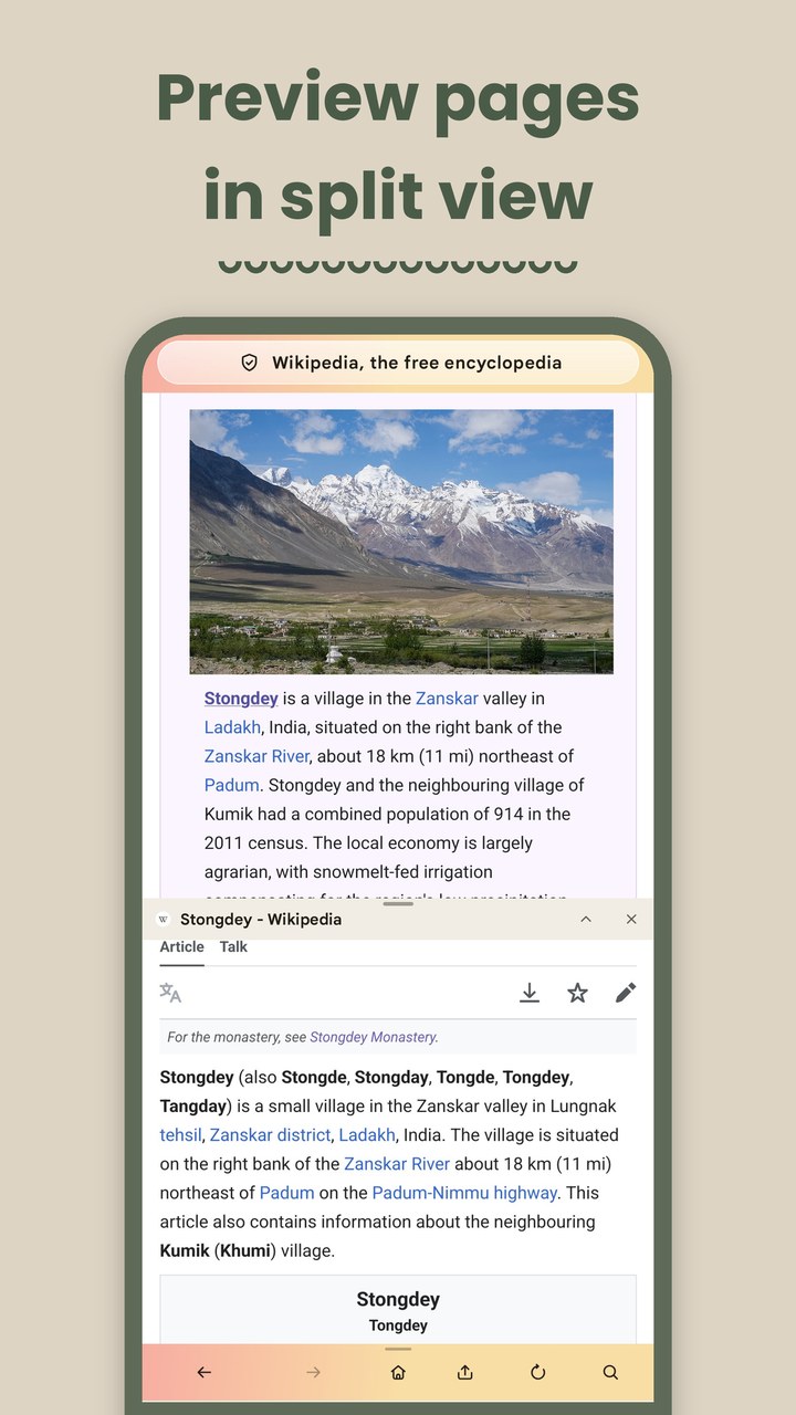 A page previewed in split view